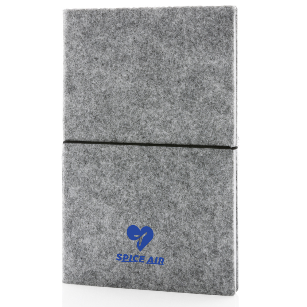 Branded GRS certified recycled felt A5 softcover notebook