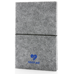 Branded GRS certified recycled felt A5 softcover notebook