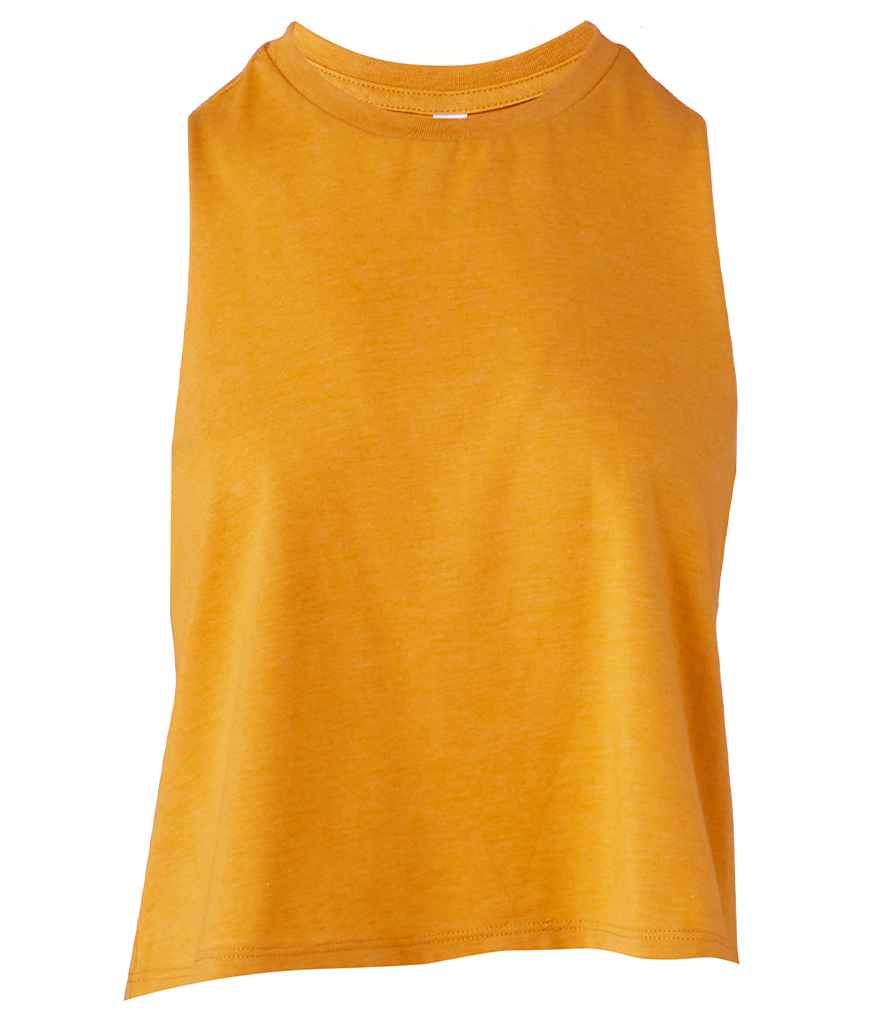 Bella Ladies Racer Back Cropped Tank Top Heather Mustard