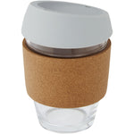 Lidan 360 ml borosilicate glass tumbler with cork grip and silicone lid