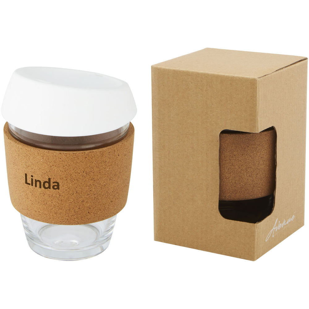 Lidan 360 ml borosilicate glass tumbler with cork grip and silicone lid
