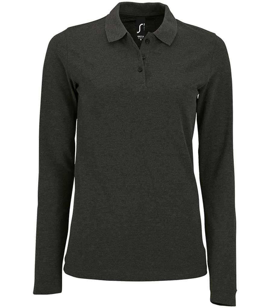 SOL'S Ladies Perfect Long Sleeve Piqué Polo Shirt Charcoal Marl