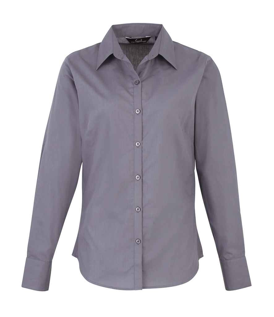 Premier Ladies Long Sleeve Poplin Blouse Steel