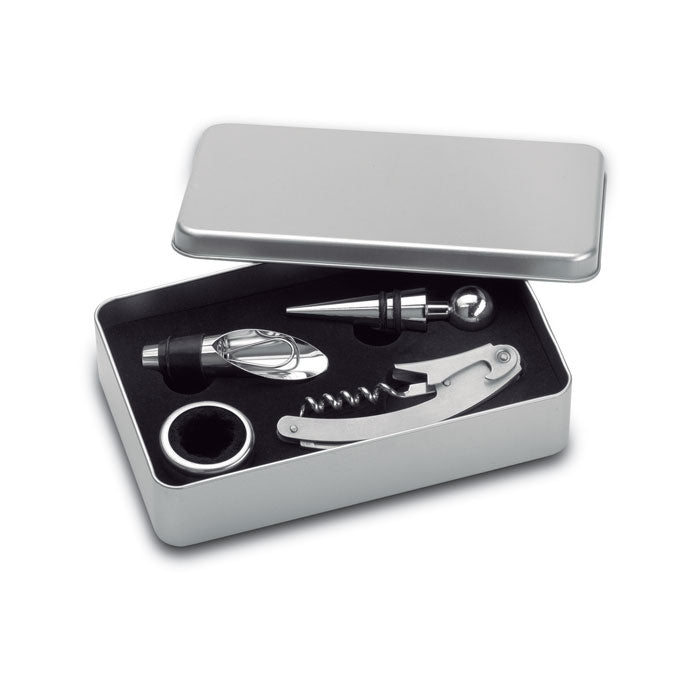 Wine set in tin box