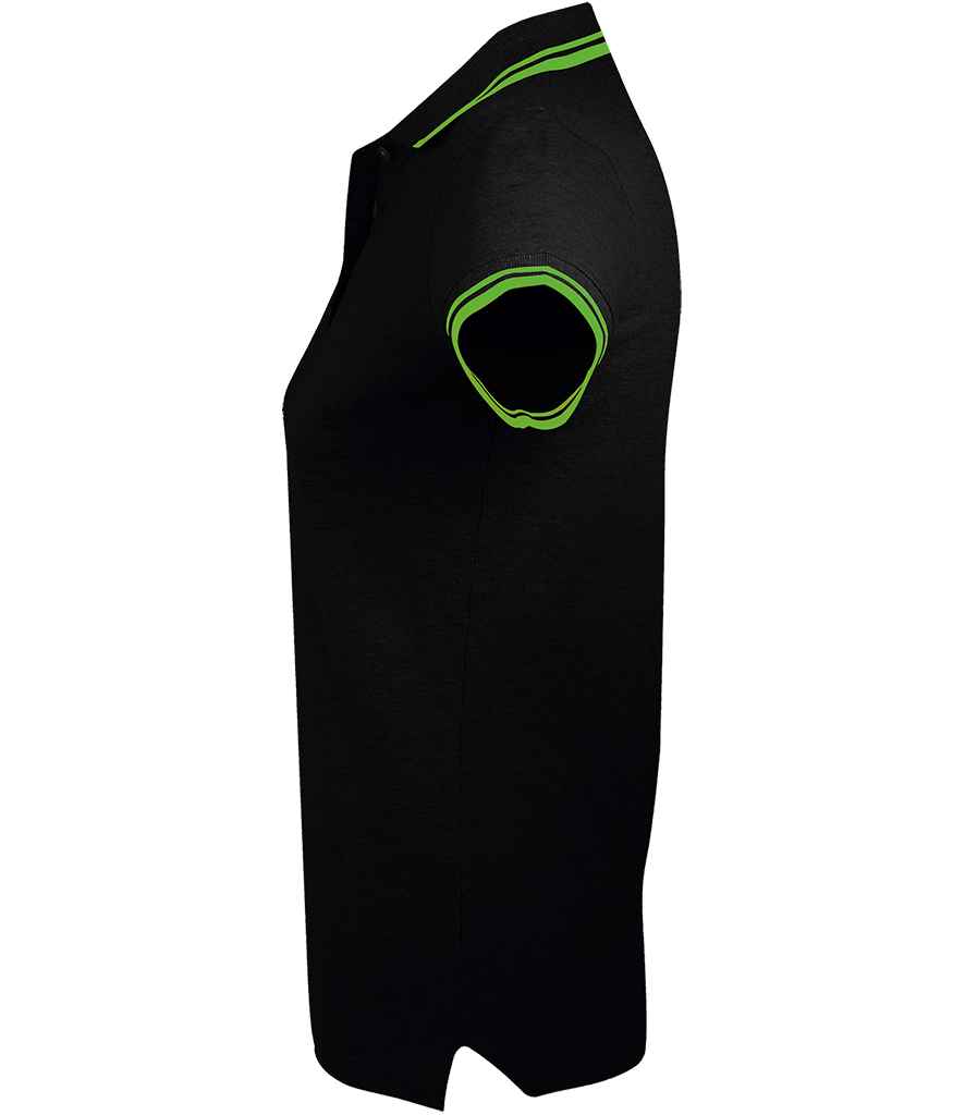SOL'S Ladies Pasadena Tipped Cotton Piqué Polo Shirt Black/Lime Green