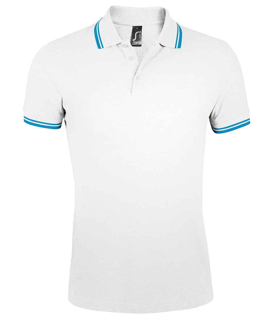 SOL'S Pasadena Tipped Cotton Piqué Polo Shirt White/Aqua