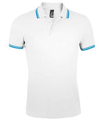 SOL'S Pasadena Tipped Cotton Piqué Polo Shirt White/Aqua