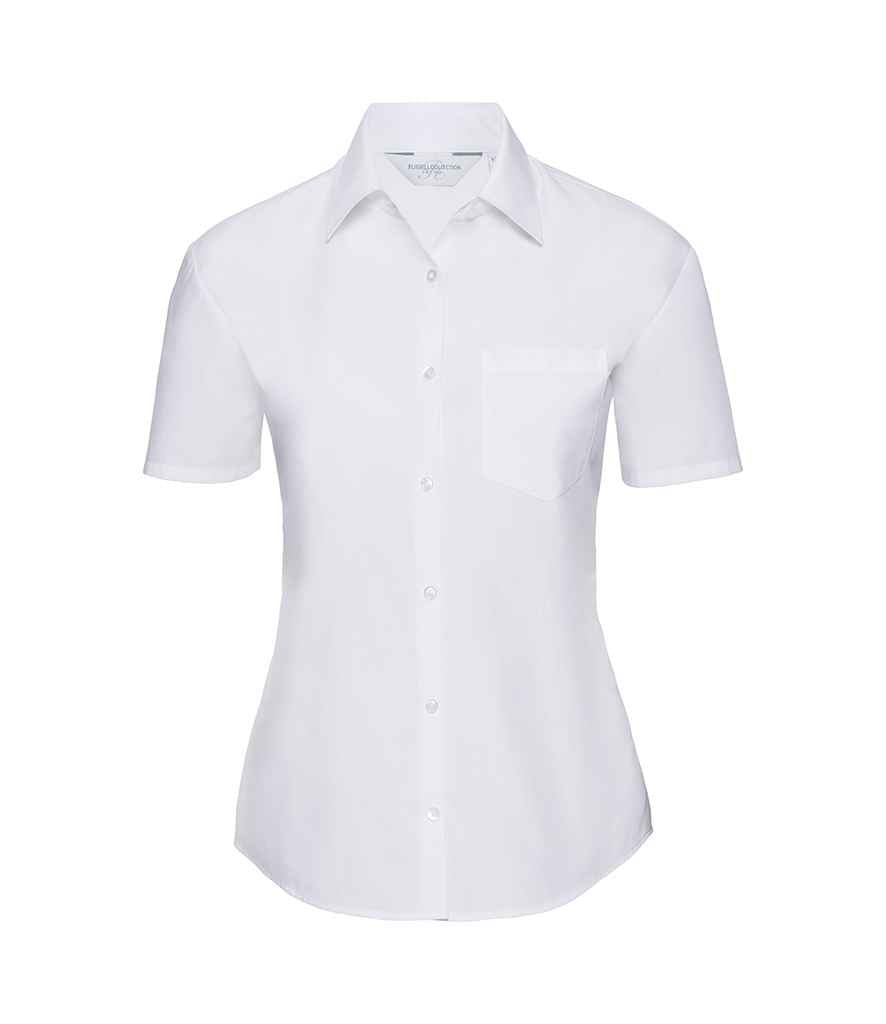 Russell Collection Ladies Short Sleeve Easy Care Poplin Shirt White