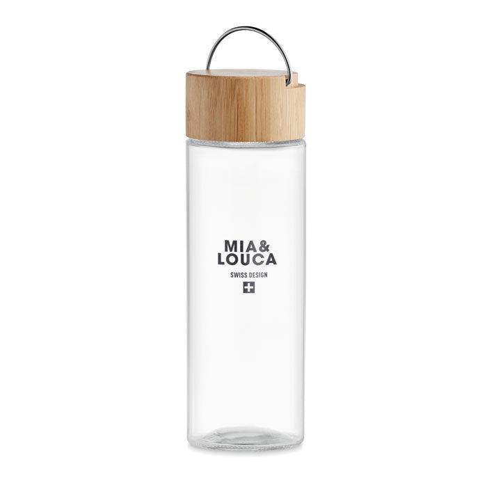 Branded Glass bottle 500ml, bamboo lid