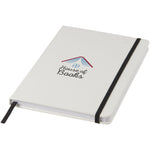 Branded Spectrum A5 white notebook with coloured strap