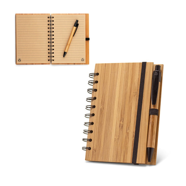 A5 Dickens Bamboo Spiral Notebook and Pen set