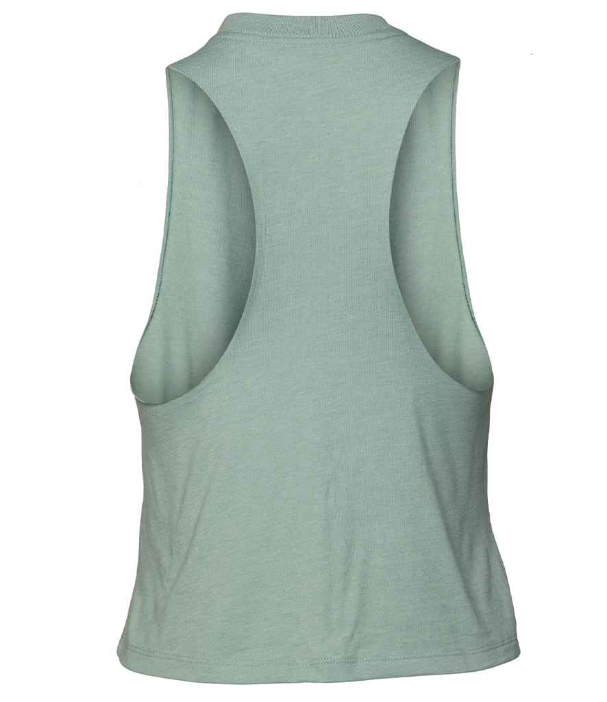 Bella Ladies Racer Back Cropped Tank Top Heather Dusty Blue