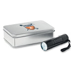 Branded LED torch in tin box