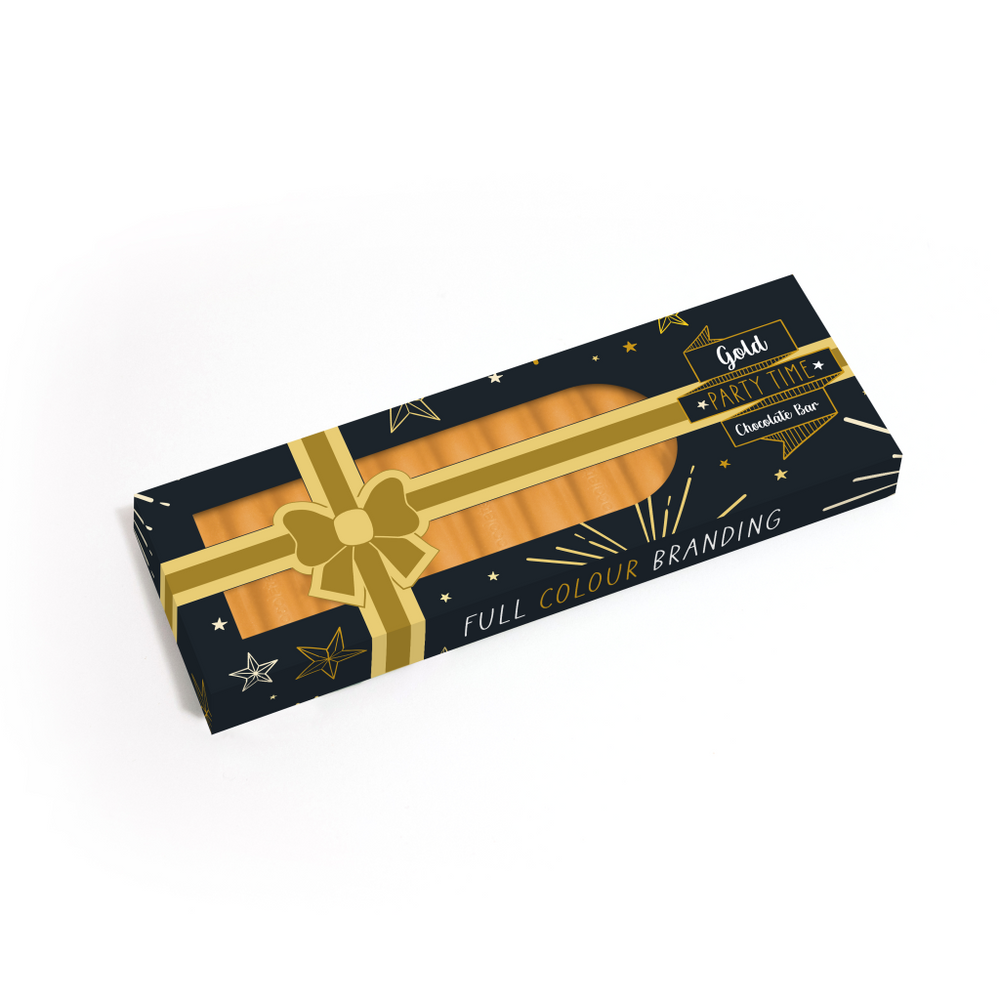 Party Time, Eco 12 Baton Bar Box, Gold Chocolate Bar, Present Box Bespoke