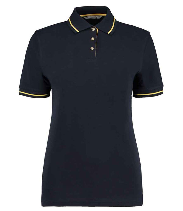 Kustom Kit Ladies St Mellion Tipped Cotton Piqué Polo Shirt Navy/Yellow