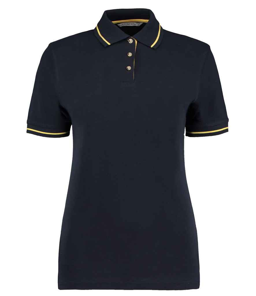 Kustom Kit Ladies St Mellion Tipped Cotton Piqué Polo Shirt Navy/Yellow