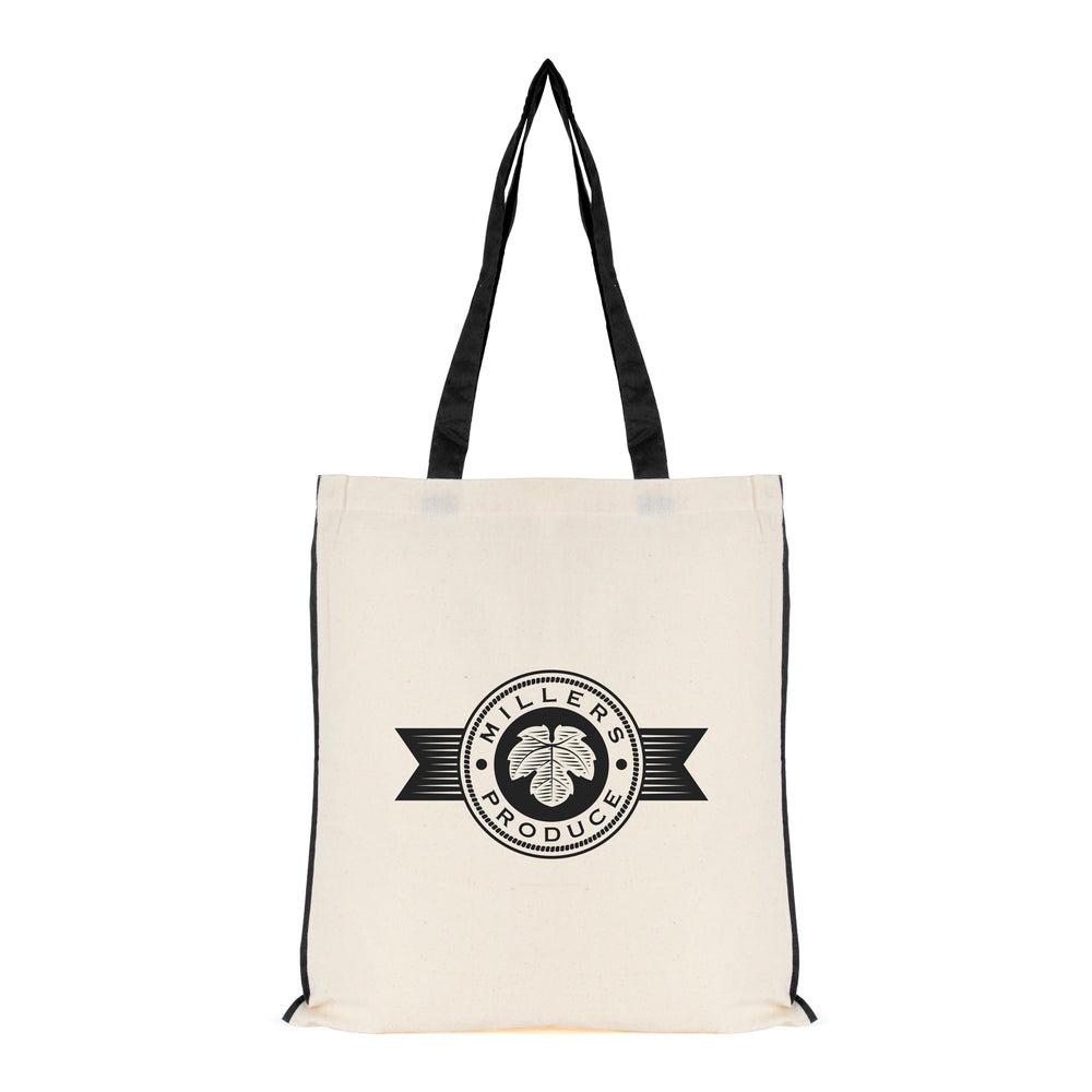 Branded 5oz NATURAL cotton shopper bag with piping trim + handles