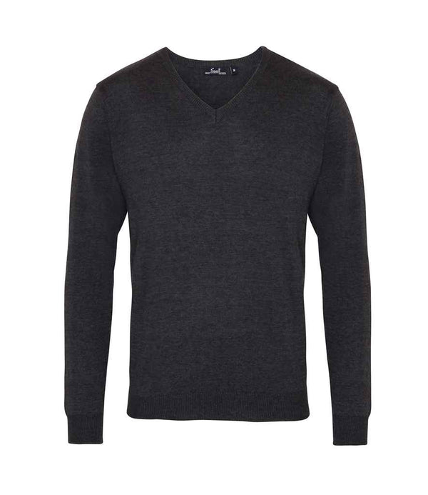 Premier Knitted Cotton Acrylic V Neck Sweater Charcoal