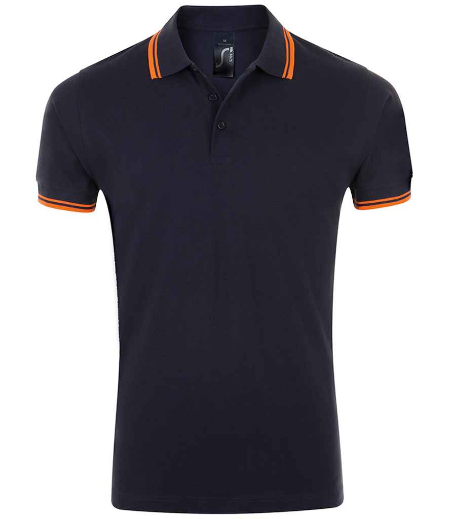 SOL'S Pasadena Tipped Cotton Piqué Polo Shirt French Navy/Neon Orange
