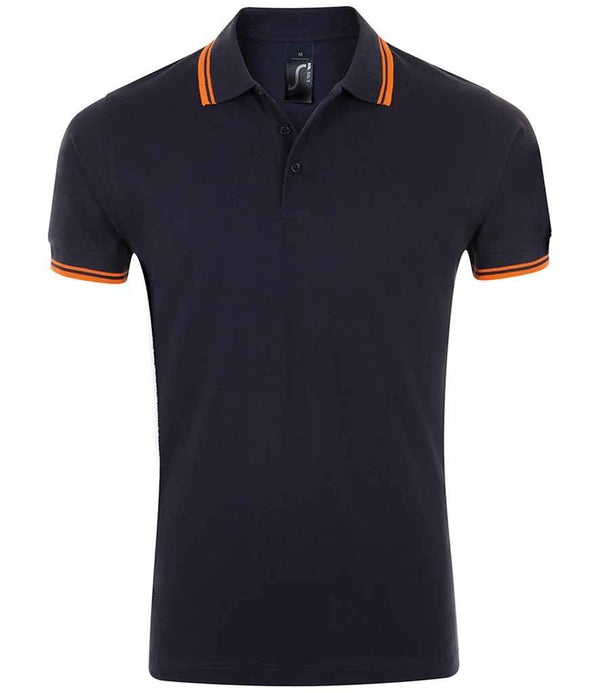 SOL'S Pasadena Tipped Cotton Piqué Polo Shirt French Navy/Neon Orange
