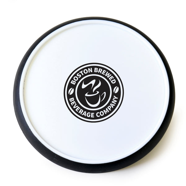 Branded Disk Coaster Round White plastic coaster with trim