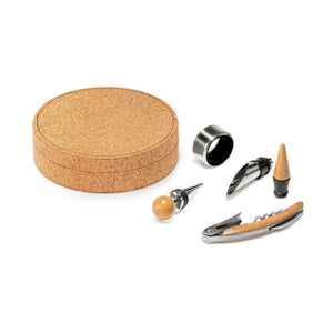 MORETO. Wood and metal wine set in cork box