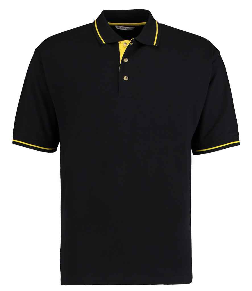 Kustom Kit St Mellion Tipped Cotton Piqué Polo Shirt Black/Yellow