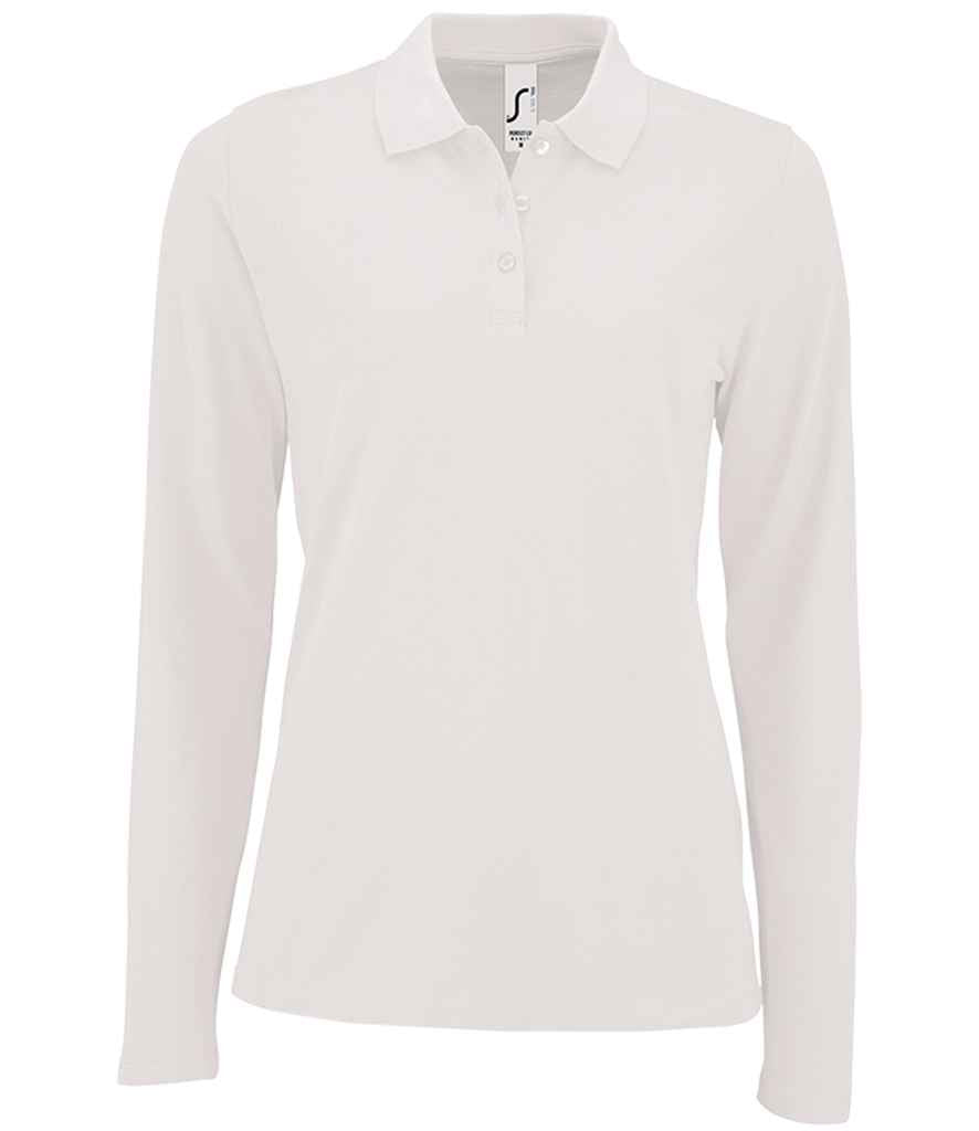 SOL'S Ladies Perfect Long Sleeve Piqué Polo Shirt White