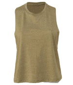 Bella Ladies Racer Back Cropped Tank Top Heather Olive