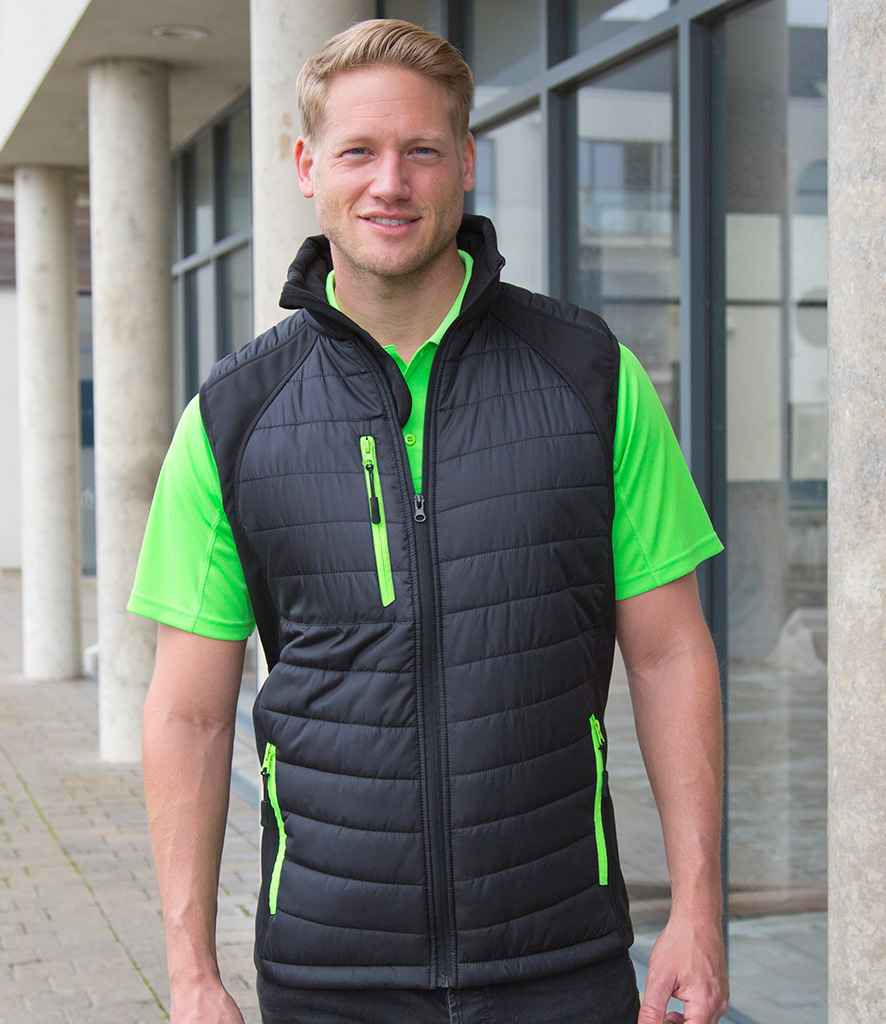 Result Genuine Recycled Compass Padded Gilet Black/Lime Green