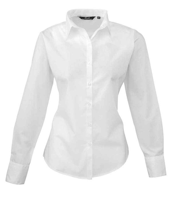 Premier Ladies Long Sleeve Poplin Blouse White