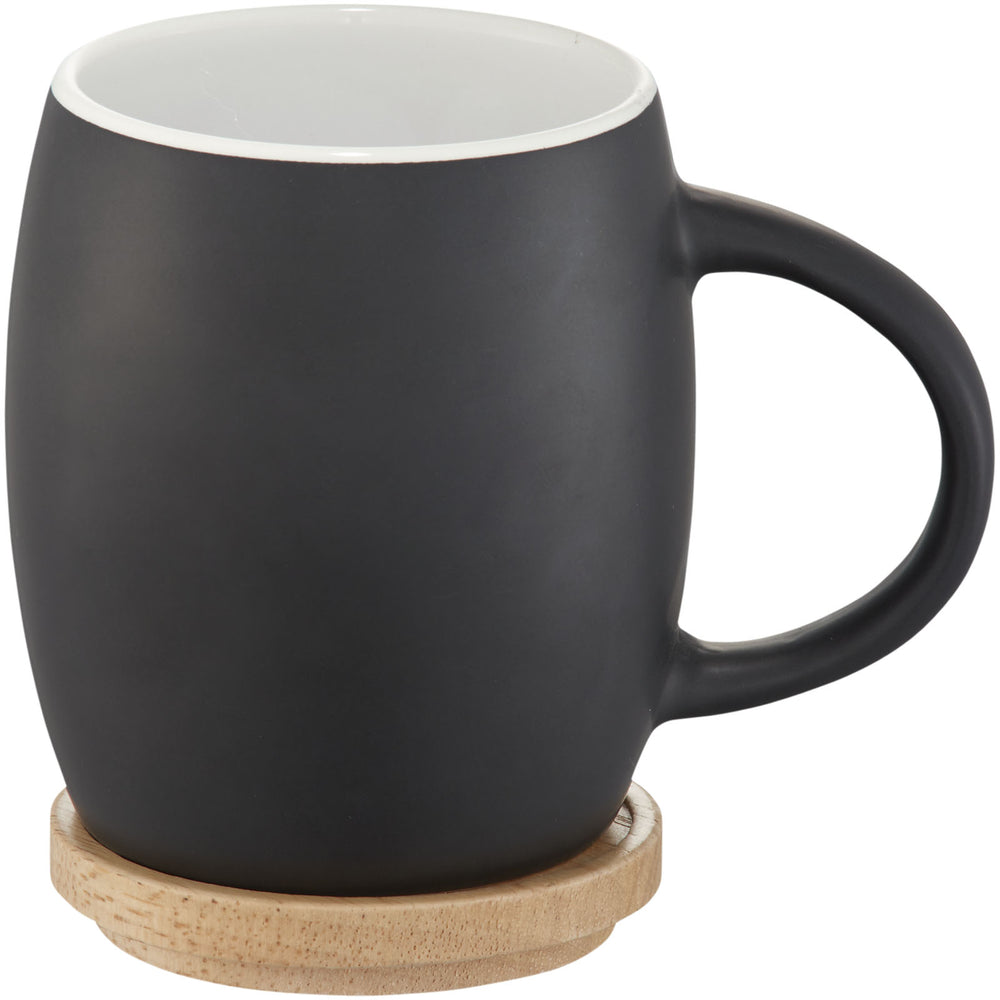Branded Hearth 400 ml ceramic mug with wooden coaster/lid