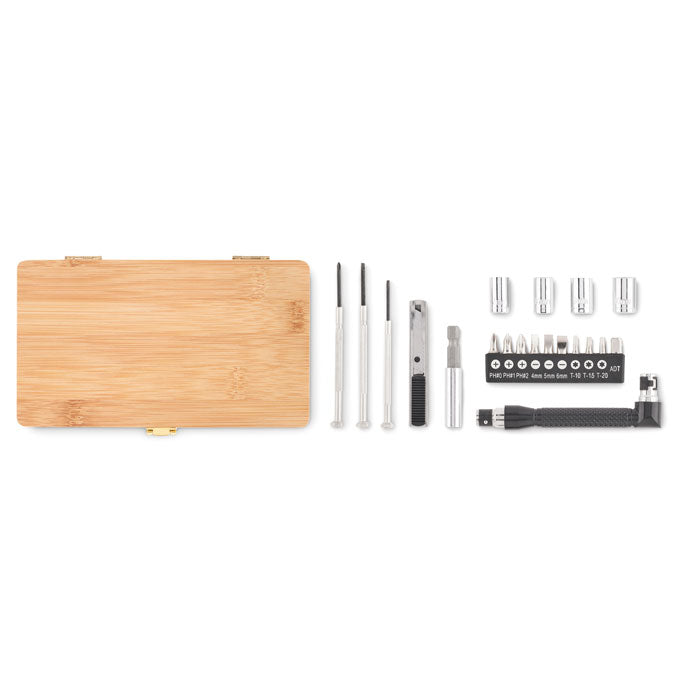 Branded 21 pcs tool set in bamboo case