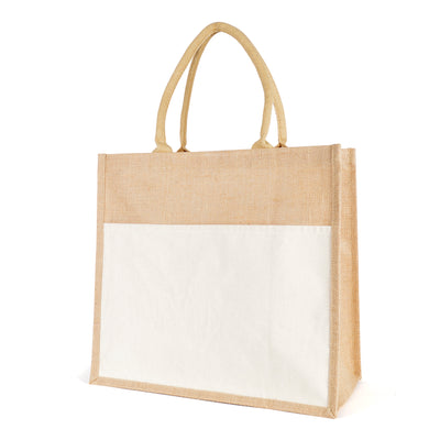 Eldon Laminated Jute Bag with padded handles and front cotton pocket