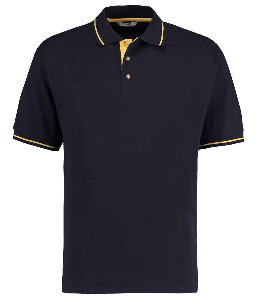 Kustom Kit St Mellion Tipped Cotton Piqué Polo Shirt Navy/Yellow