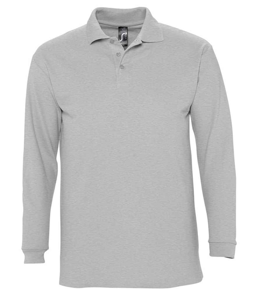 SOL'S Winter II Long Sleeve Cotton Piqué Polo Shirt Grey Marl