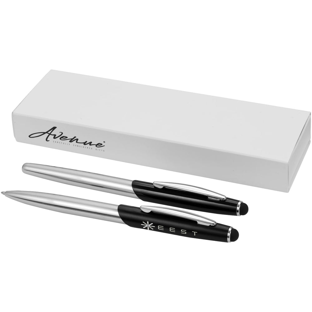 Branded Geneva stylus ballpoint pen and rollerball pen set