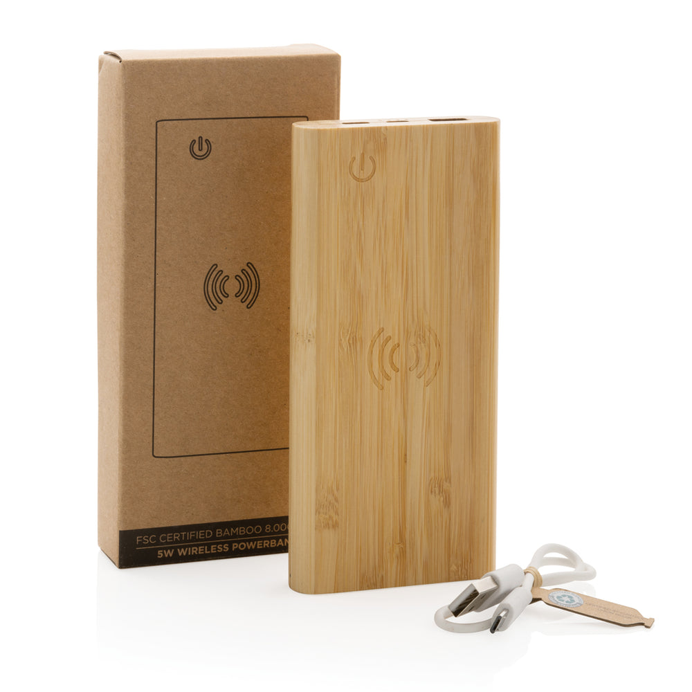 Branded Bamboo 8.000 mAh 5W wireless powerbank