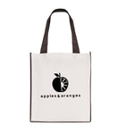 Branded White non woven PP shopper with coloured piping trim and handles