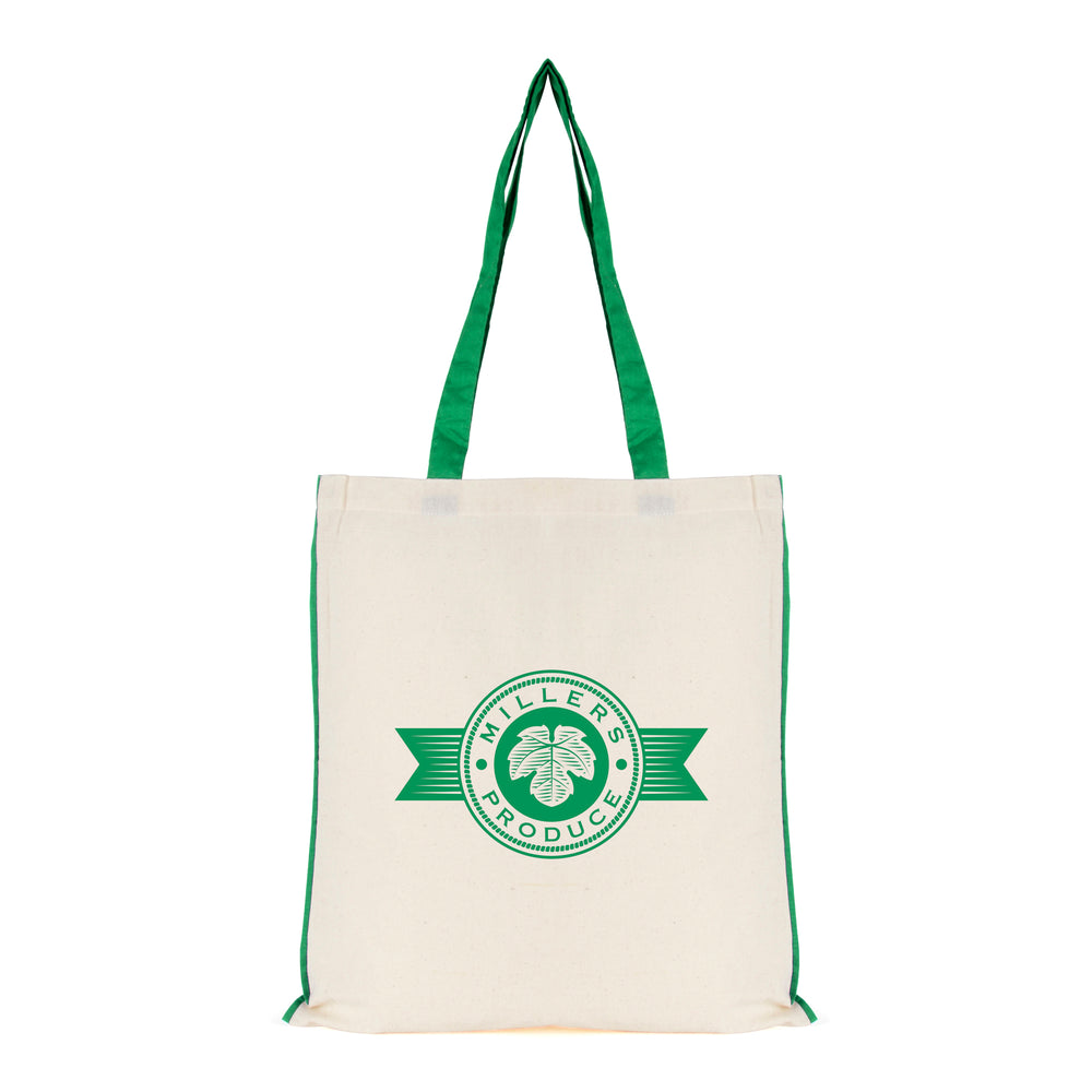 Branded 5oz NATURAL cotton shopper bag with piping trim + handles