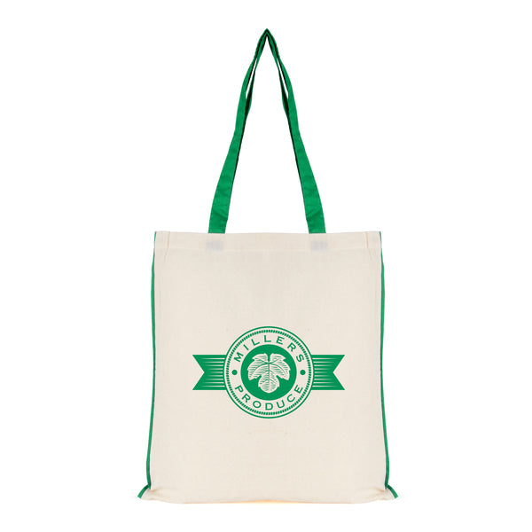 Branded 5oz NATURAL cotton shopper bag with piping trim + handles