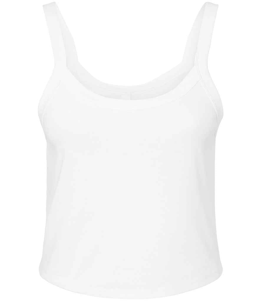 Bella Ladies Micro Rib Spaghetti Strap Tank Top Solid White Blend