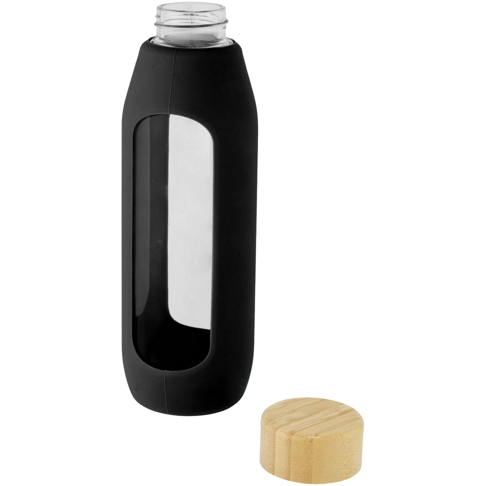 Branded Tidan 600 ml borosilicate glass bottle with silicone grip