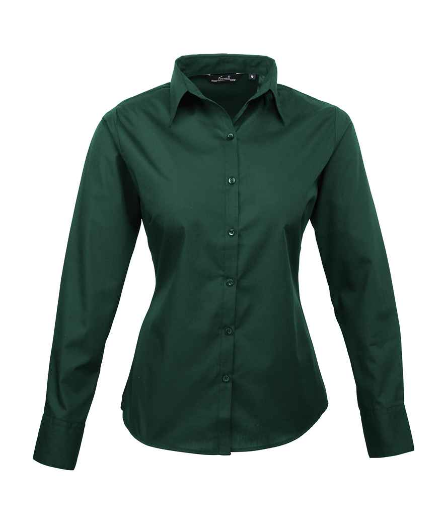 Premier Ladies Long Sleeve Poplin Blouse Bottle Green