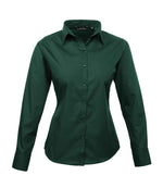 Premier Ladies Long Sleeve Poplin Blouse Bottle Green