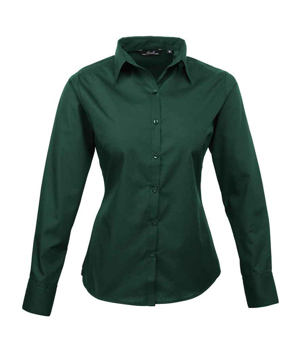 Premier Ladies Long Sleeve Poplin Blouse Bottle Green