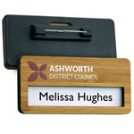Bamboo Reusable Window Name Badge with Pin Fitting - 73mm x 35mm