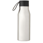 Branded Ljungan 500 ml copper vacuum insulated stainless steel bottle with PU leather strap and lid