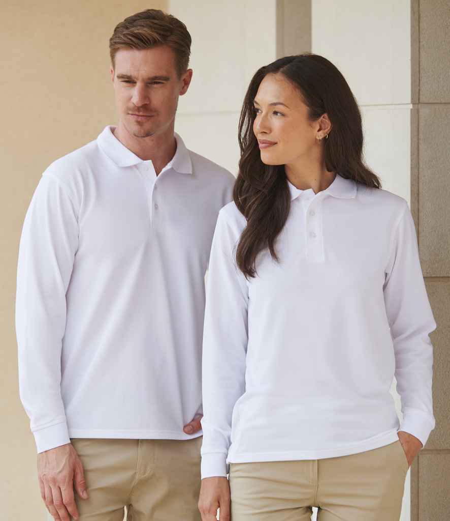 Henbury Unisex Long Sleeve Coolplus® Piqué Polo Shirt White
