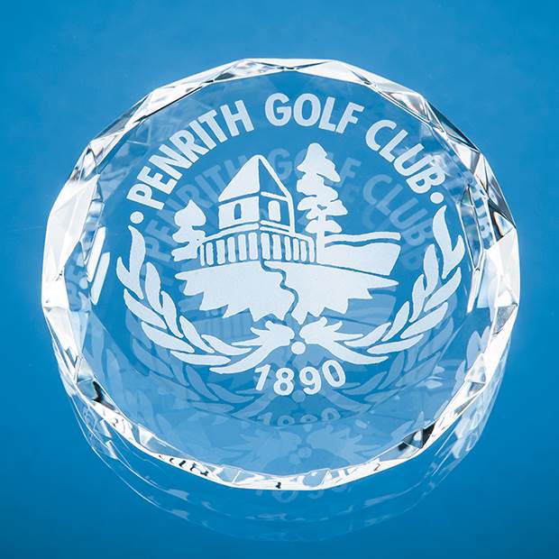 Branded 8cm Optical Crystal Facet Circle Paperweight